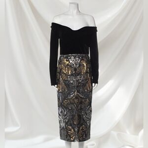 Marchesa Norte Off The Shoulder Long Sleeve Sequin Bottom Dress